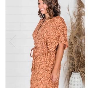 Pink Lily Orange Floral Shirt Dress, Size Small